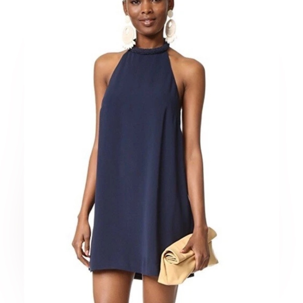 Keepsake Women’s Blue Embellished Neck Mini Halter Dress, Size S
